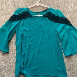 Green sheer lace detail shirt